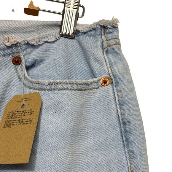 Levi’s Wedgie Straight Ripped Waistband Jeans light indigo destructed blue new - Picture 11 of 14